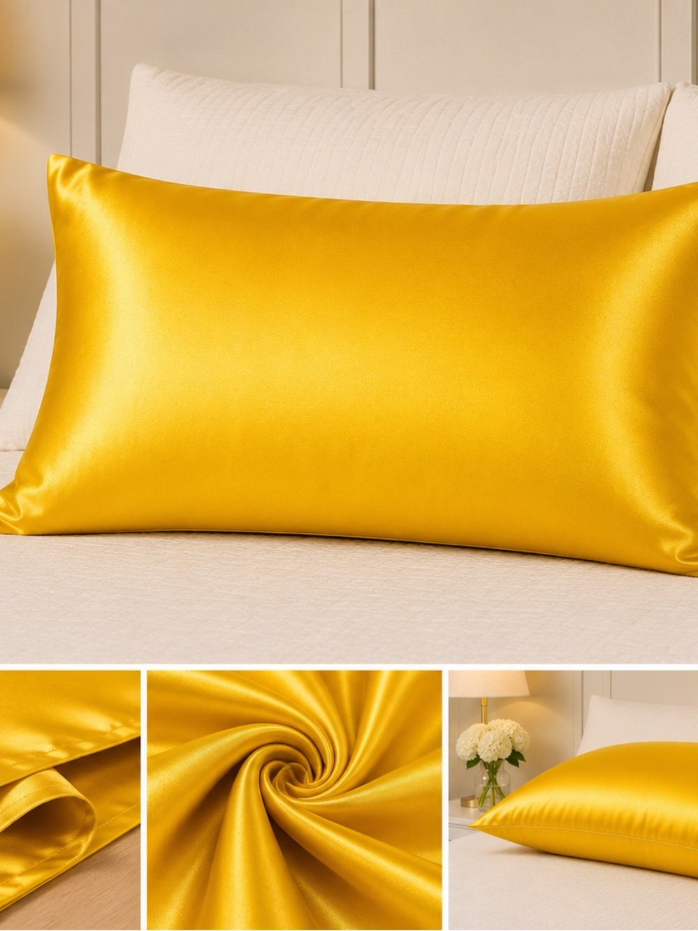 Silky Yellow Satin Pillowcase - Luxury Home Bedding
